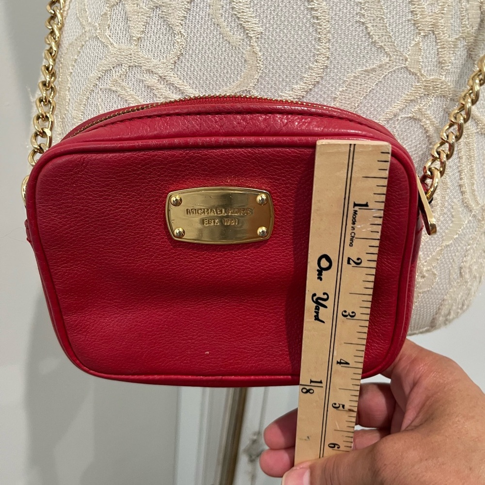 Michael‎ Kors Red Leather Mini Crossbody Chainlink Bag - Picture 7 of 8